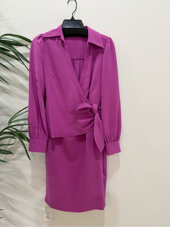 Elie Tahari Dresses & Skirts - Elie Tahari Collection Magenta Faux Wrap-Front Long Sleeve Dress